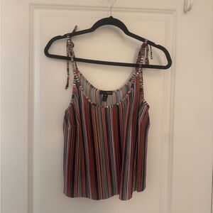 Aqua Multicolor Striped Tie-Shoulder Tank Top